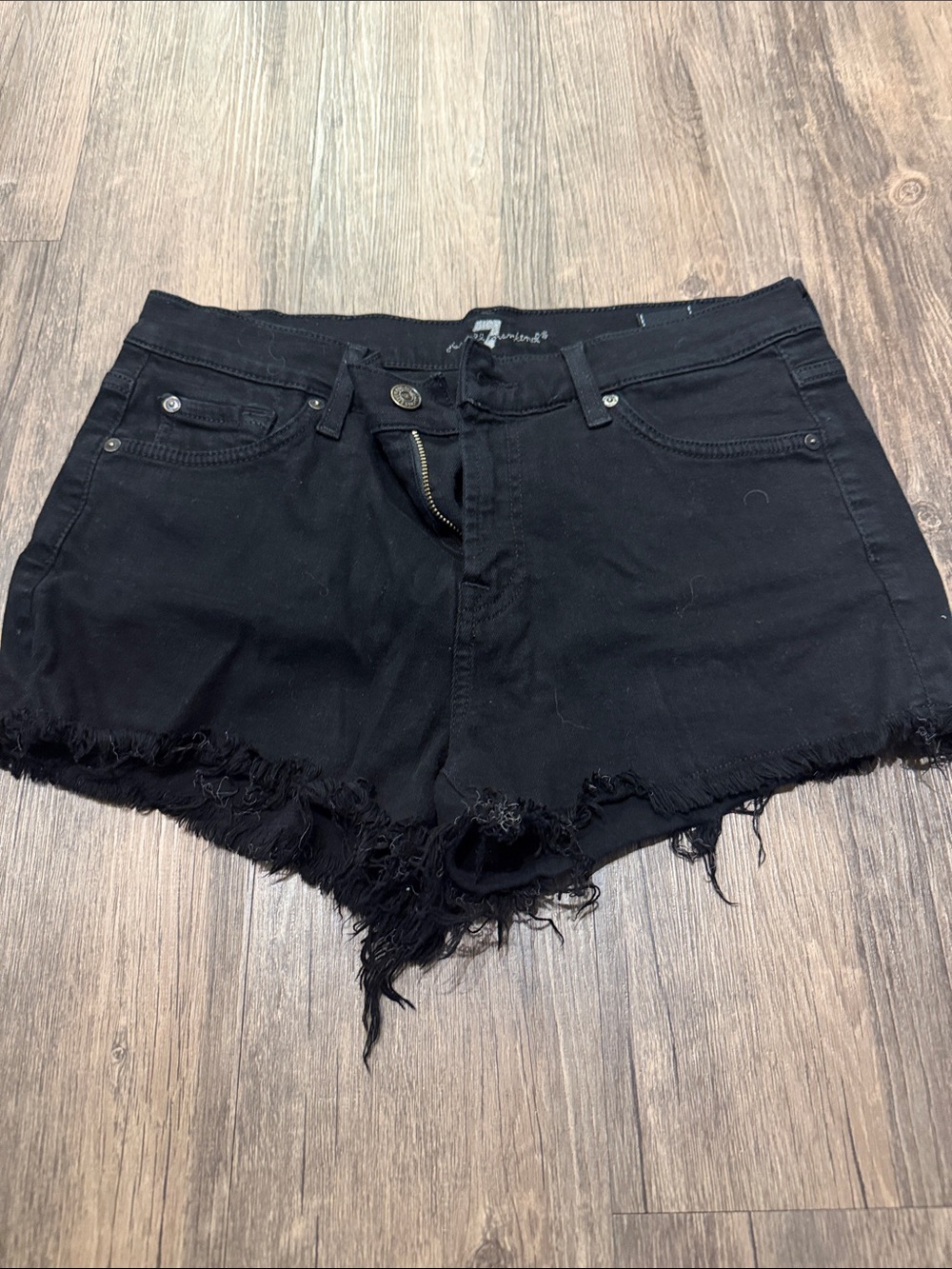 7 For All Mankind Black Frayed Hem Denim Shorts